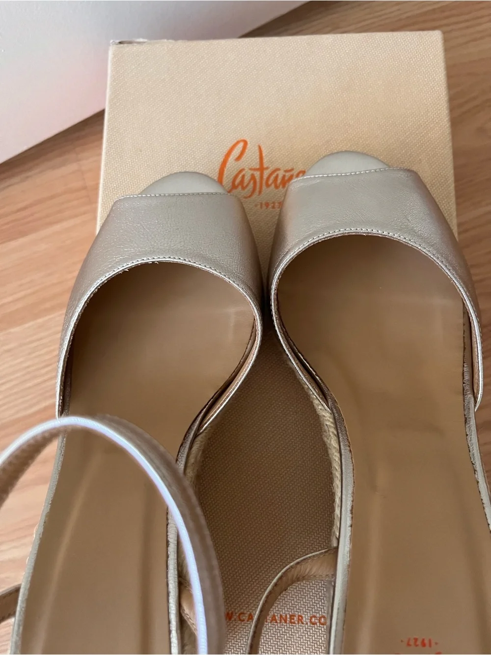 Castaner Metallic Silver Braided Jute Espadrille Wedges - NIB
